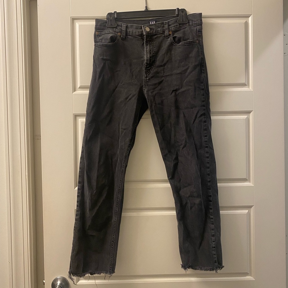 Washed Black Gap Cheeky Straight Raw Hemmed Jeans